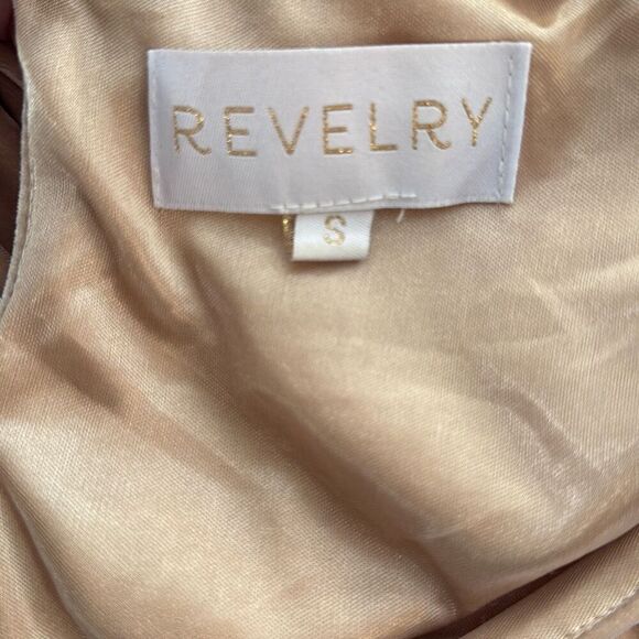 Revelry velvet bridesmaid dress size small champagne v neck flutter sleeve long - Picture 9 of 12